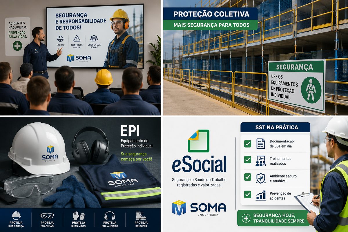 Trabalhadores com EPIs e segurança do trabalho